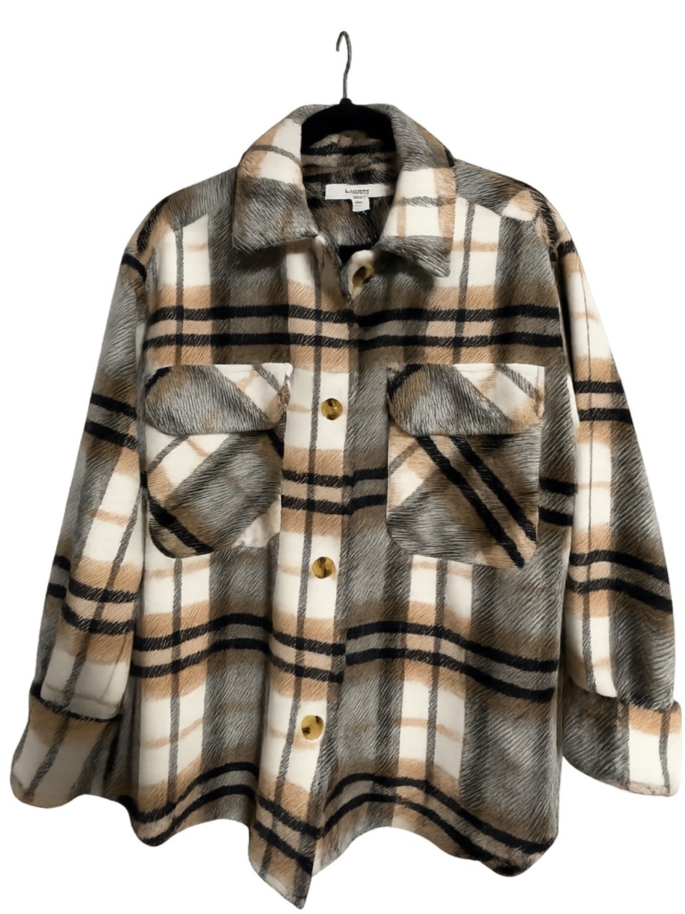 Plaid Utility Jacket Shacket in Beige & Cream